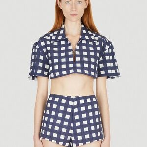 Blue and White Jacquemus Bebi Cropped Checked Woven Shirt